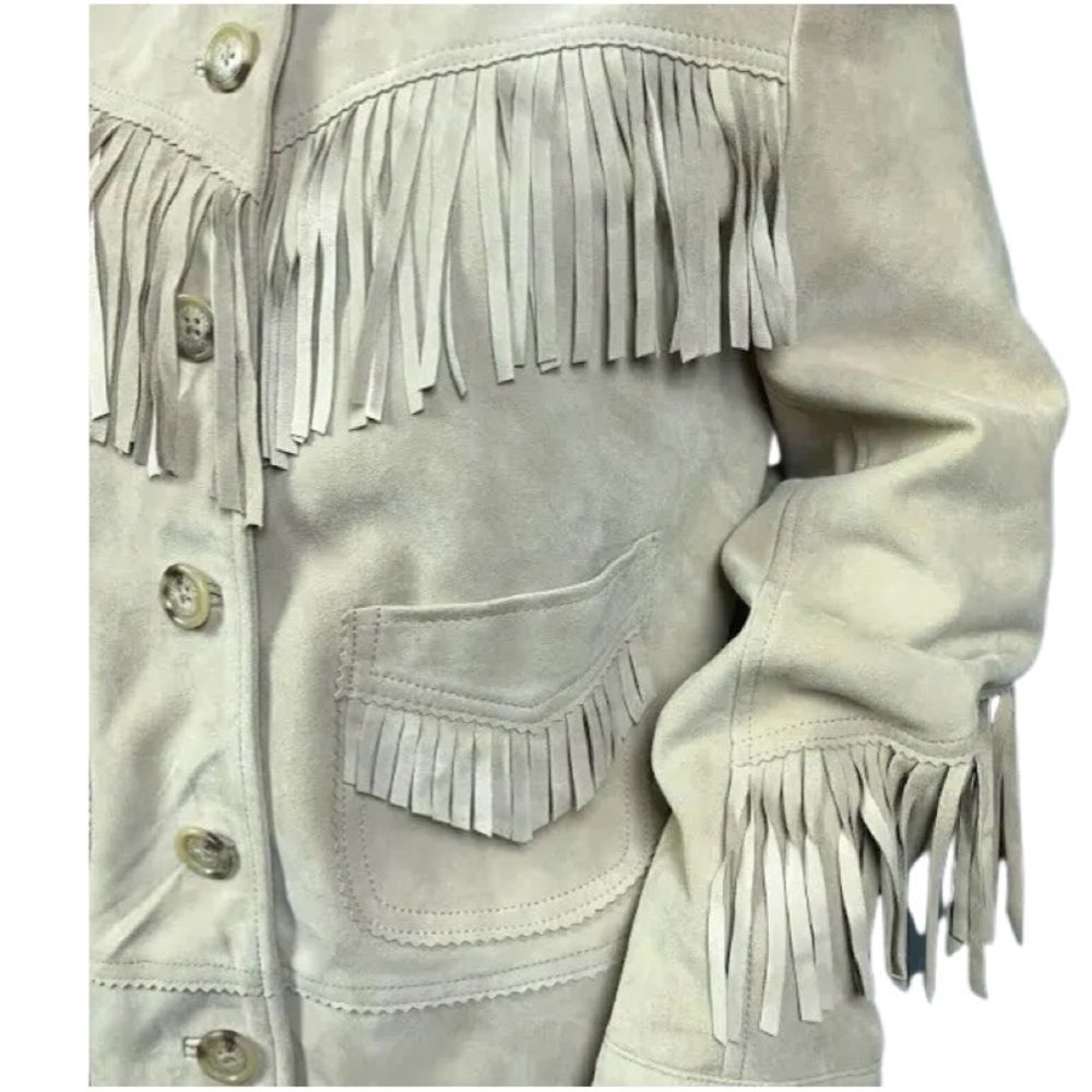 Lauren Ralph Lauren Womens Fringe Trim Goat Suede Jacket In Camel - Picture 3 of 6